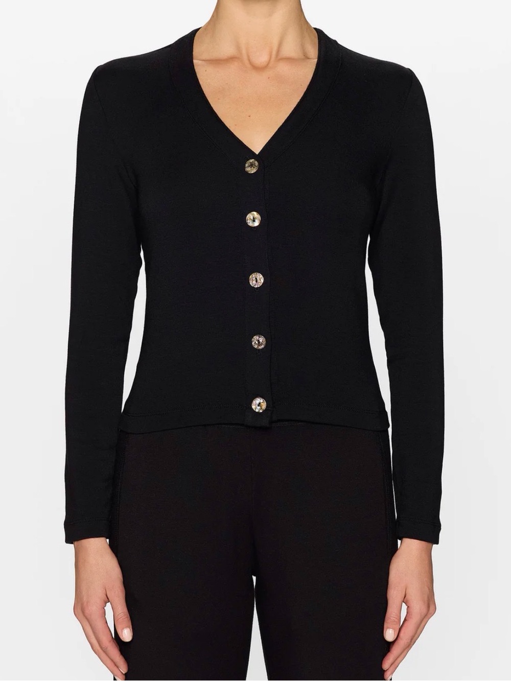 Bluesalt Women V-Neck Black Button Cardigan Sweater